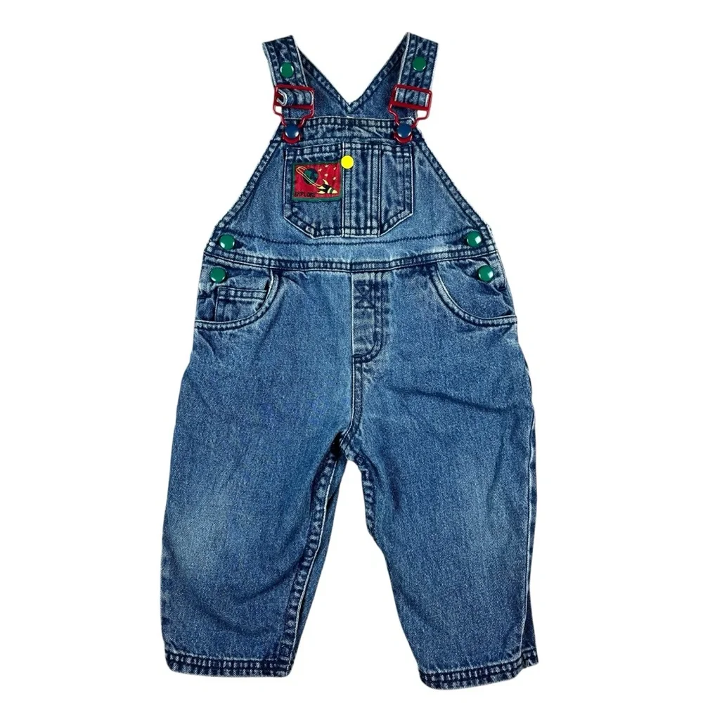 Vintage Gymboree Infant Denim Overalls Space Rocket 